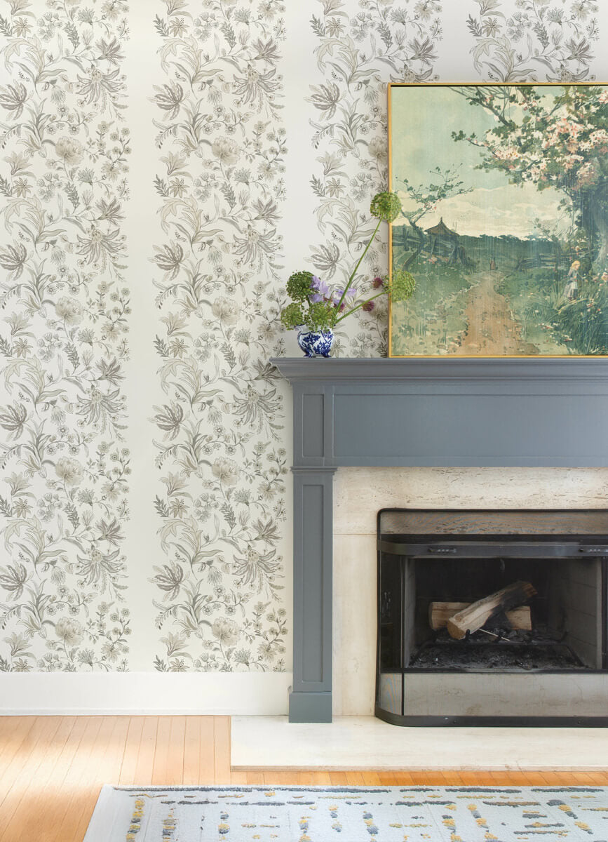 A Street Prints Haberdashery Teonna Floral Wallpaper Sample - Light Grey