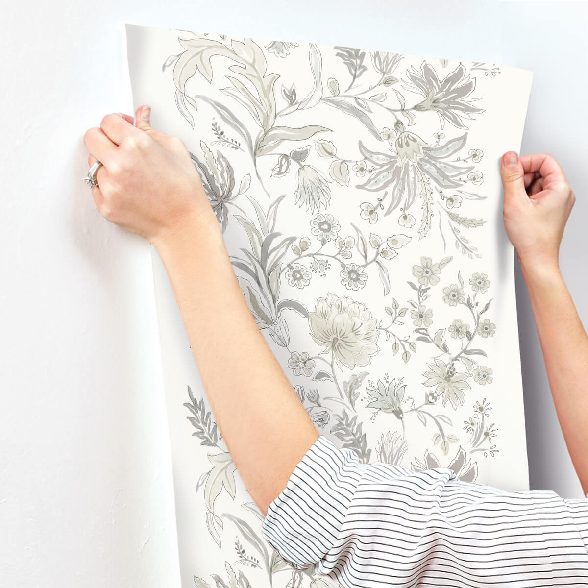 A Street Prints Haberdashery Teonna Floral Wallpaper Sample - Light Grey