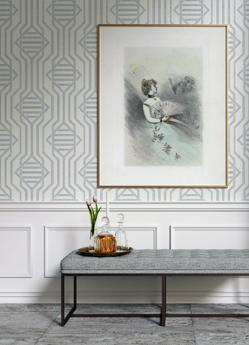 A Street Prints Haberdashery Essex Geometric Wallpaper Sample - Dark Blue
