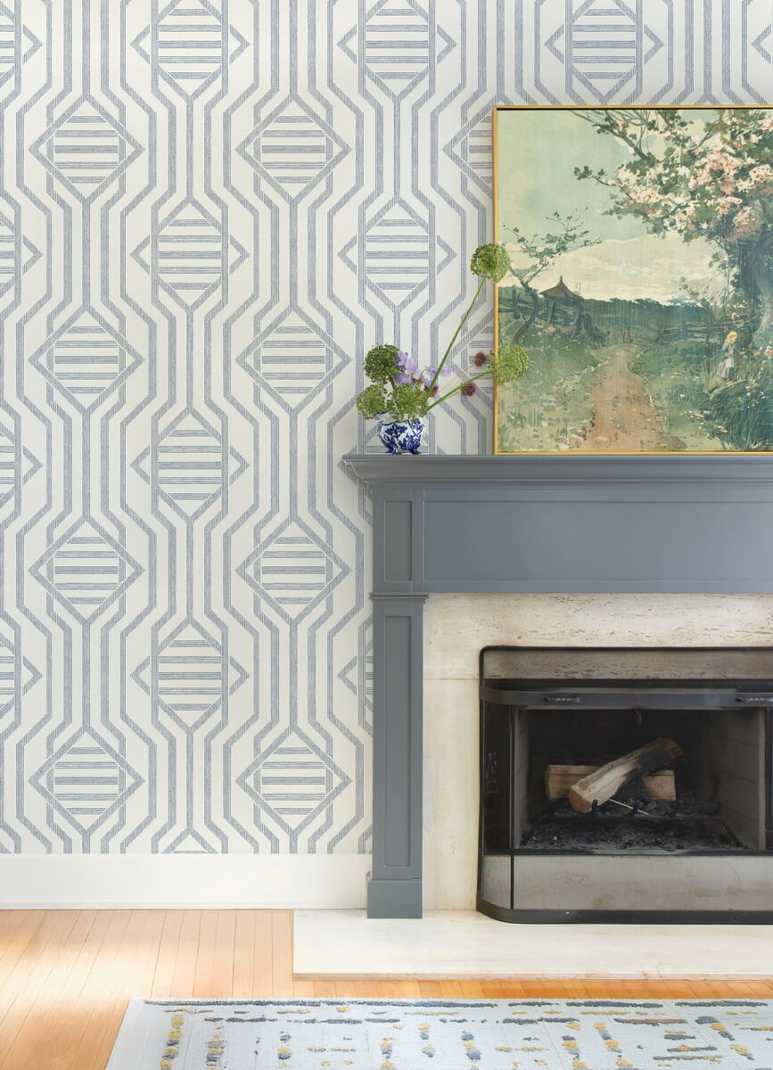 A Street Prints Haberdashery Essex Geometric Wallpaper Sample - Dark Blue