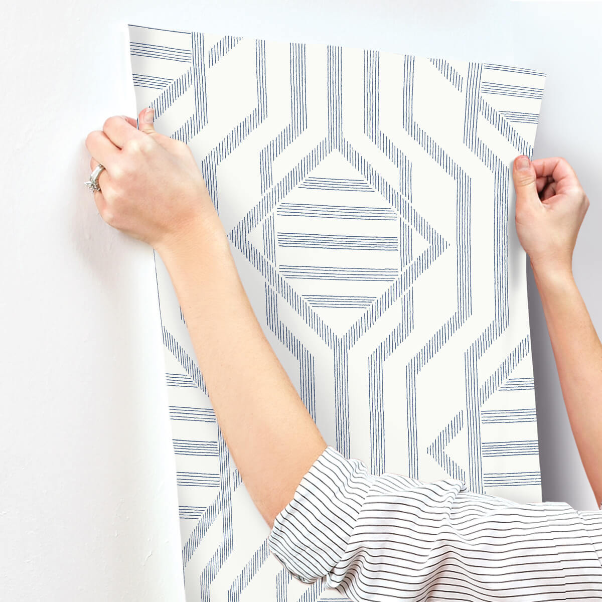 A Street Prints Haberdashery Essex Geometric Wallpaper Sample - Dark Blue