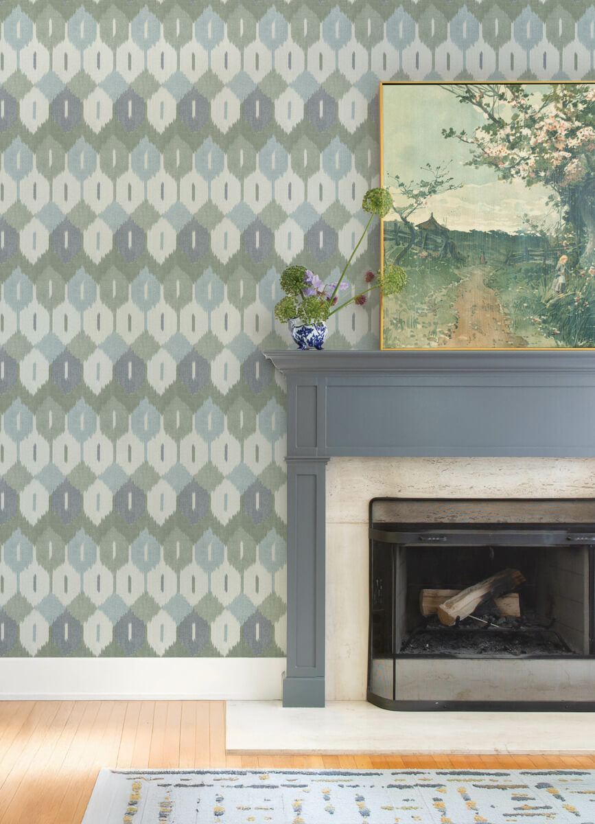 A Street Prints Haberdashery Abilene Ikat Wallpaper Sample - Sea Green