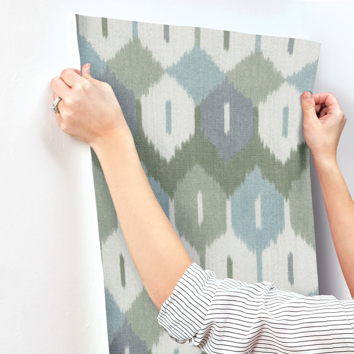 A Street Prints Haberdashery Abilene Ikat Wallpaper Sample - Sea Green