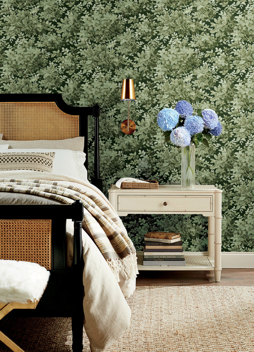 A Street Prints Haberdashery Greenwood Wallpaper Sample - Dark Green