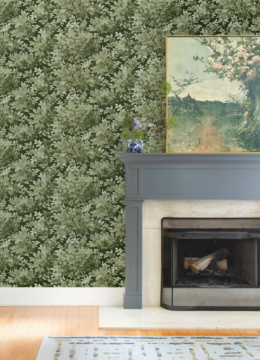 A Street Prints Haberdashery Greenwood Wallpaper Sample - Dark Green
