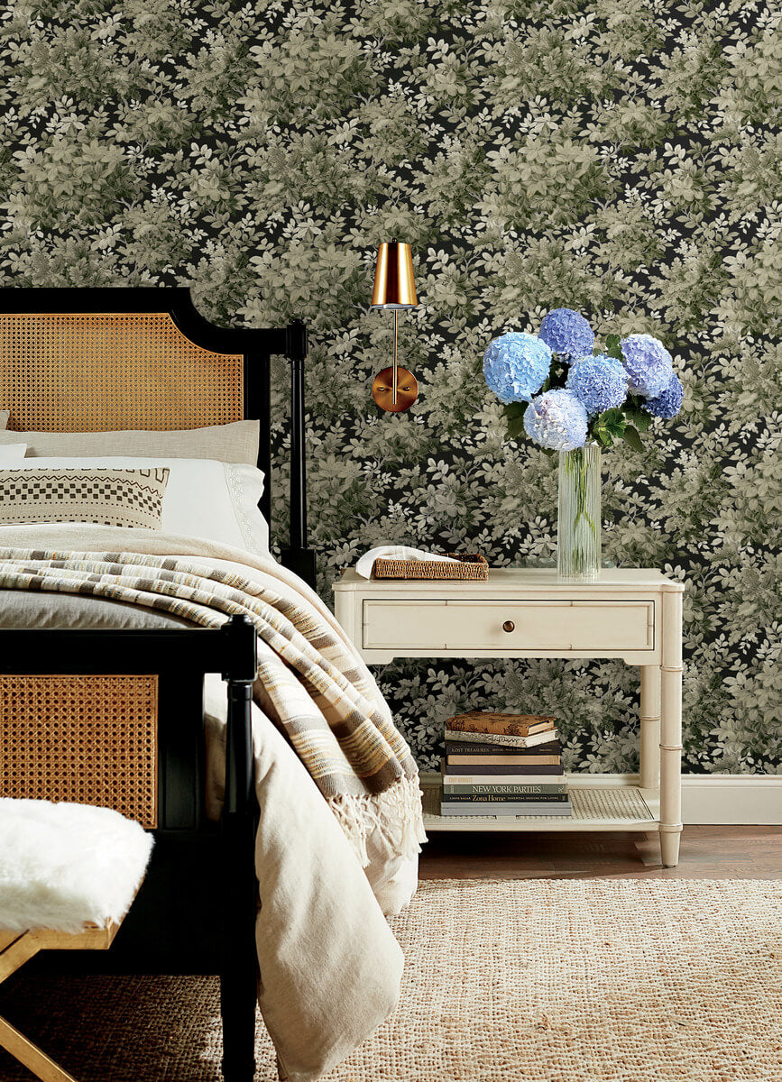 A Street Prints Haberdashery Greenwood Wallpaper Sample - Black