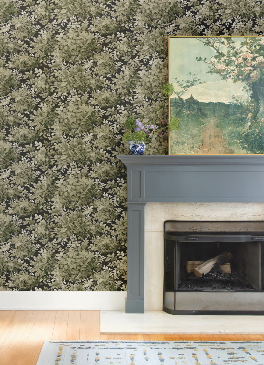 A Street Prints Haberdashery Greenwood Wallpaper Sample - Black
