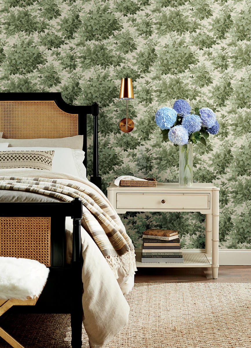 A Street Prints Haberdashery Greenwood Wallpaper Sample - Moss