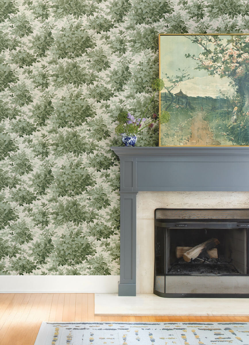A Street Prints Haberdashery Greenwood Wallpaper Sample - Moss