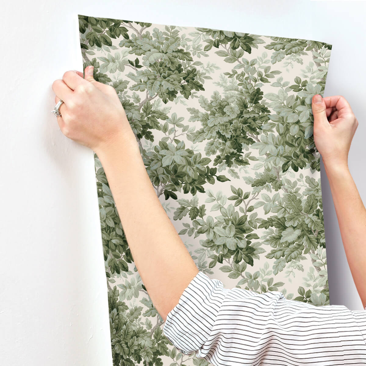 A Street Prints Haberdashery Greenwood Wallpaper Sample - Moss