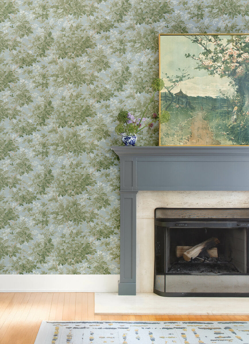 A Street Prints Haberdashery Greenwood Wallpaper Sample - Light Blue