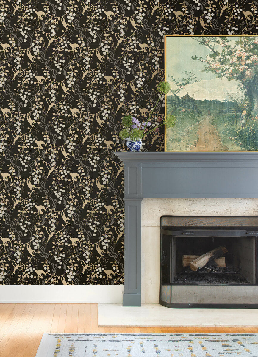 A-Street Prints Haberdashery Linden Jungle Wallpaper - Black