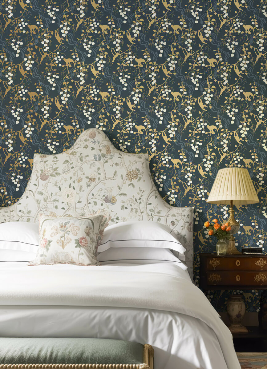 A Street Prints Haberdashery Linden Jungle Wallpaper Sample - Navy