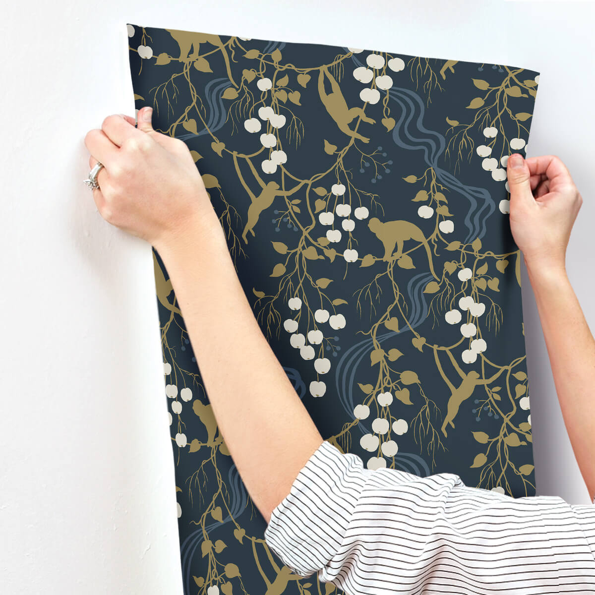 A Street Prints Haberdashery Linden Jungle Wallpaper Sample - Navy