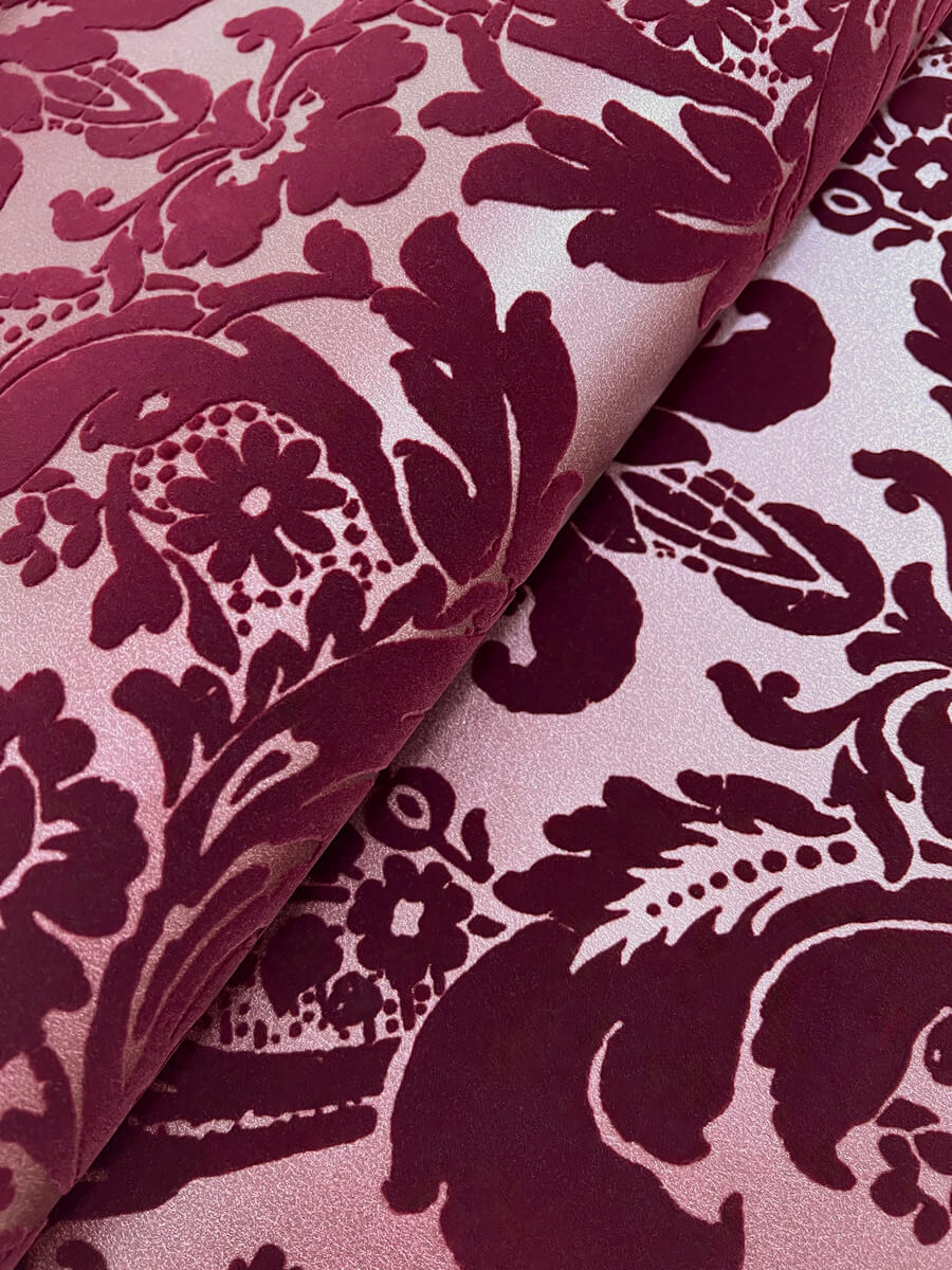 A-Street Prints Haberdashery Flocked Damask Wallpaper - Merlot