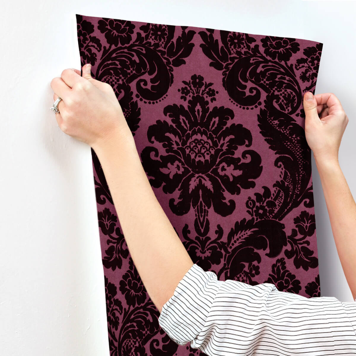 A-Street Prints Haberdashery Flocked Damask Wallpaper - Merlot