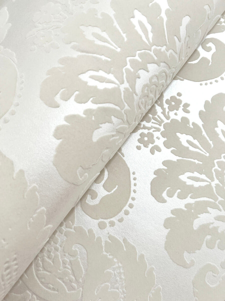 A Street Prints Haberdashery Shadow Flocked Damask Wallpaper Sample - Cream