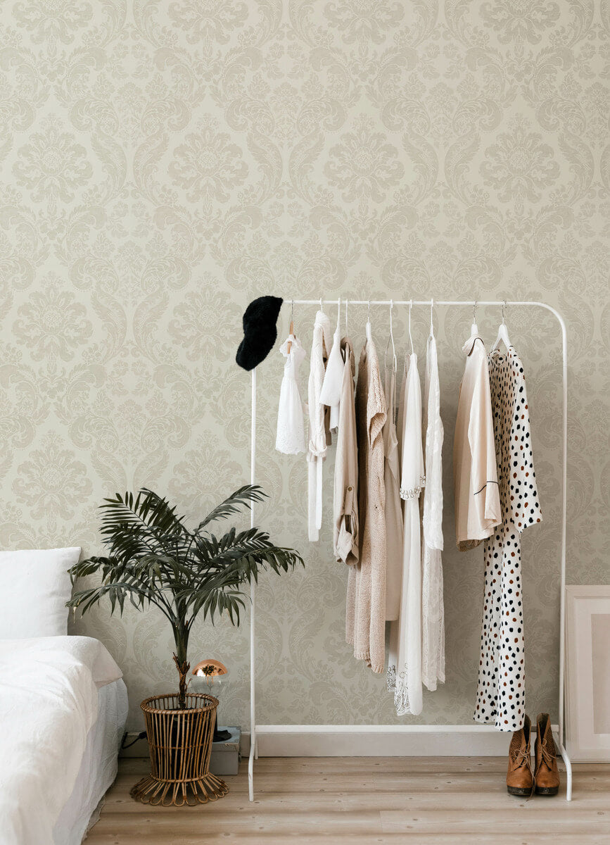 A Street Prints Haberdashery Shadow Flocked Damask Wallpaper Sample - Cream