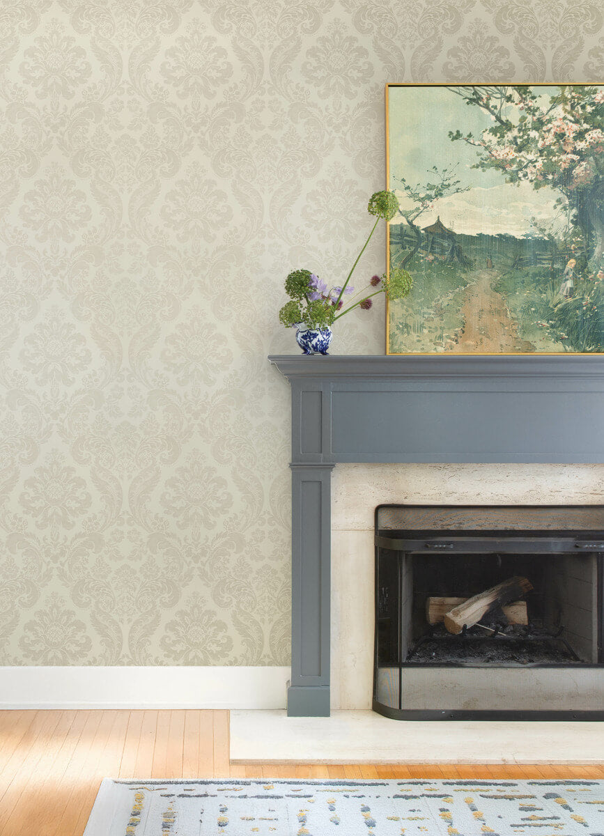 A Street Prints Haberdashery Shadow Flocked Damask Wallpaper Sample - Cream