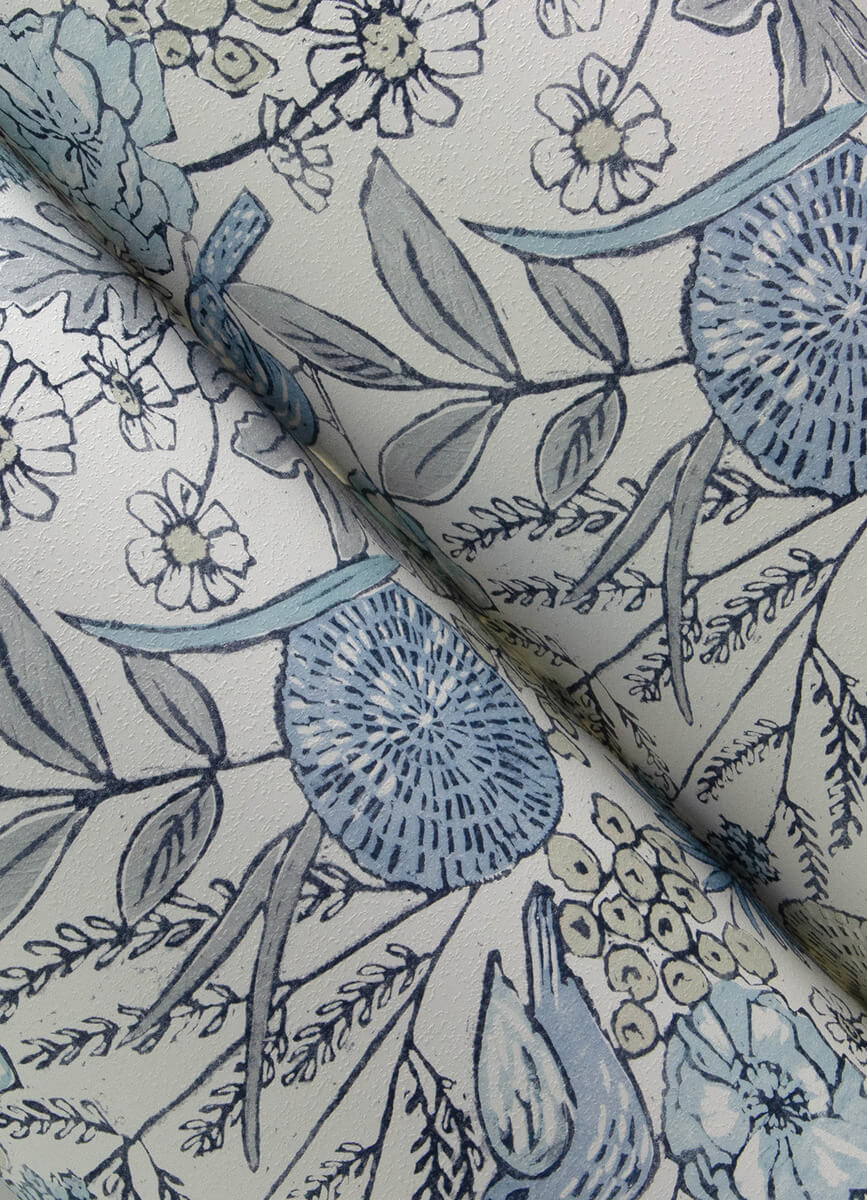 Chesapeake Printworks Goldfinch Birds & Blooms Wallpaper Sample - Blue