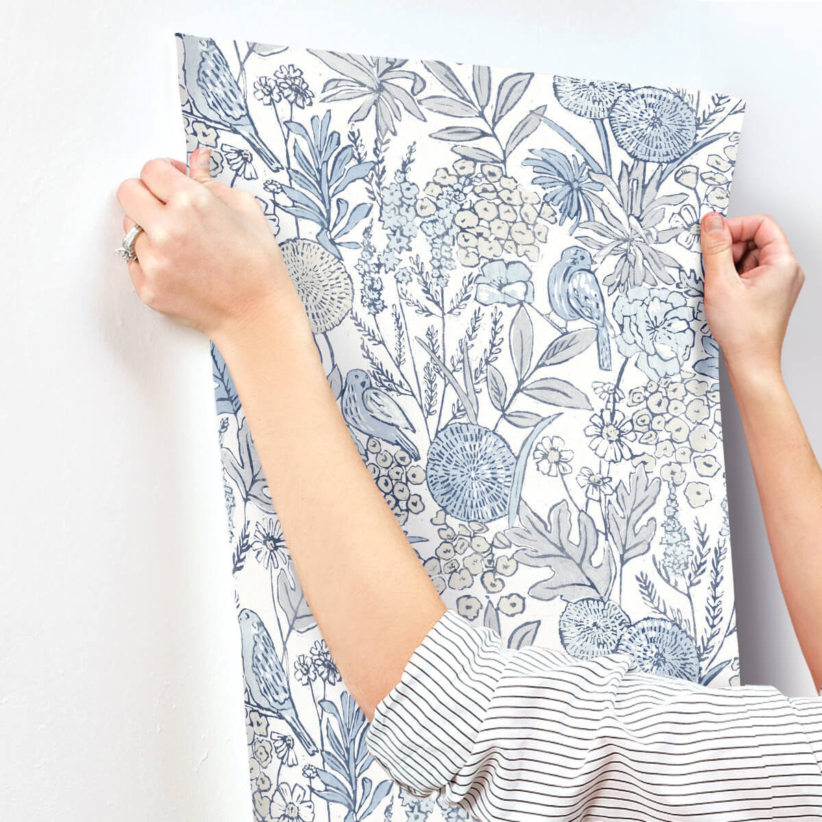 Chesapeake Printworks Goldfinch Birds & Blooms Wallpaper Sample - Blue