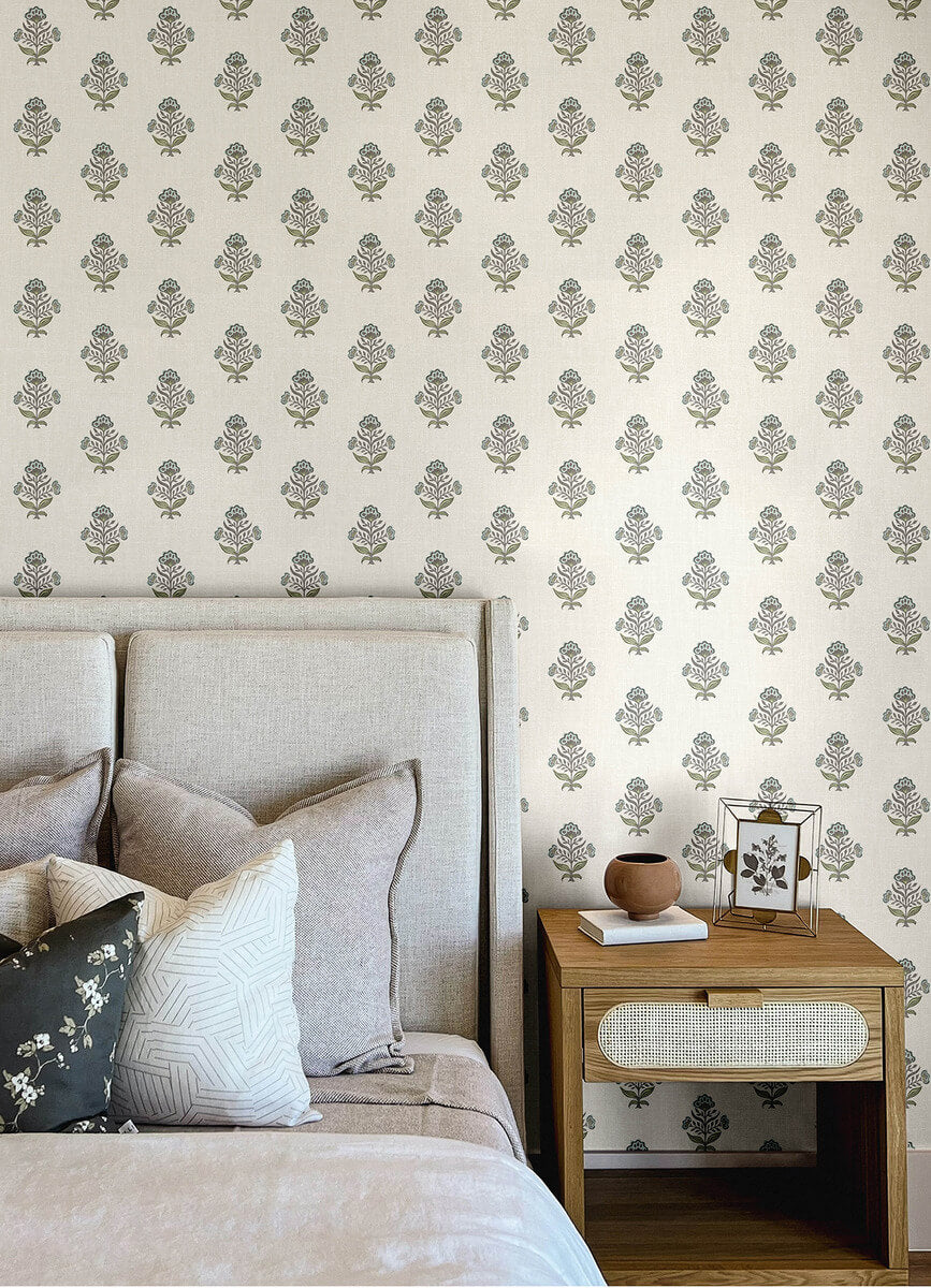 Chesapeake Printworks Hollyhock Wallpaper - Aqua