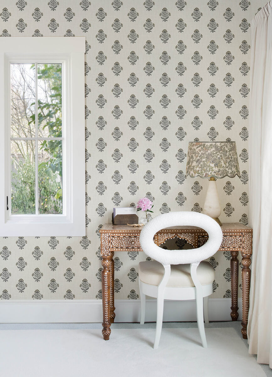 Chesapeake Printworks Hollyhock Wallpaper Sample - Black
