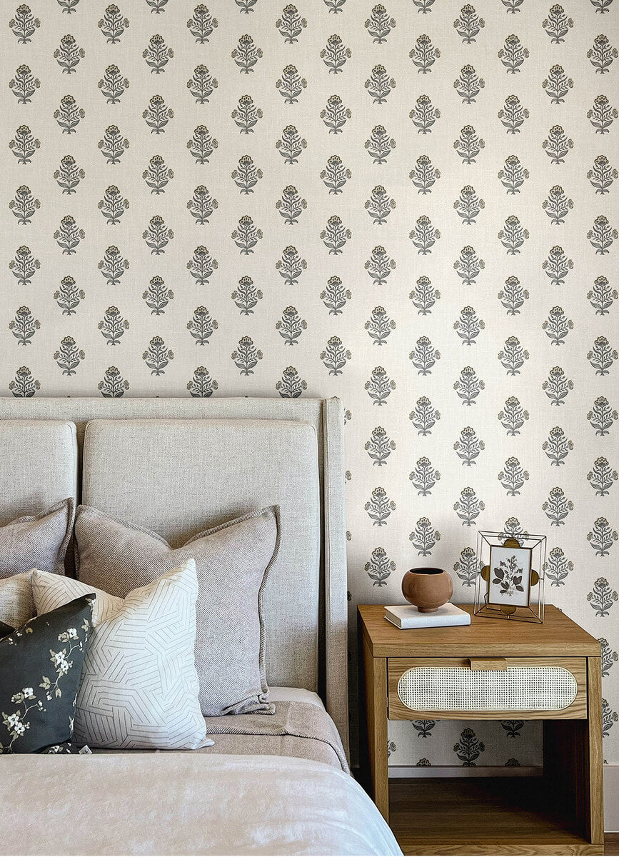 Chesapeake Printworks Hollyhock Wallpaper Sample - Black