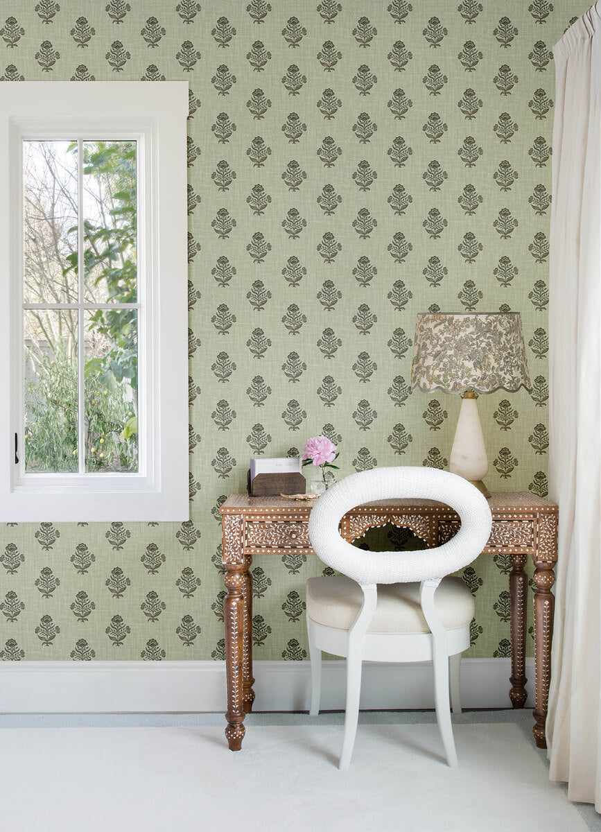 Chesapeake Printworks Hollyhock Wallpaper - Green
