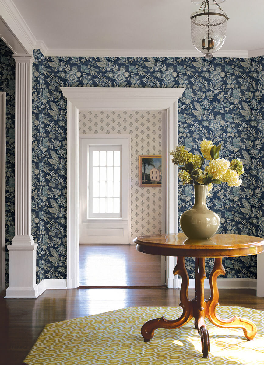 Chesapeake Printworks Begonia Floral Wallpaper Sample - Indigo