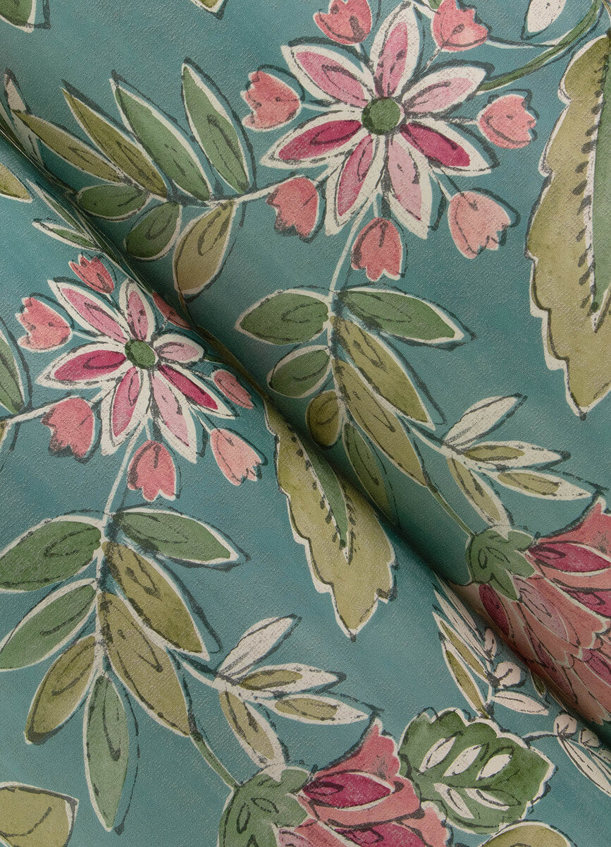 Chesapeake Printworks Begonia Floral Wallpaper Sample - Teal