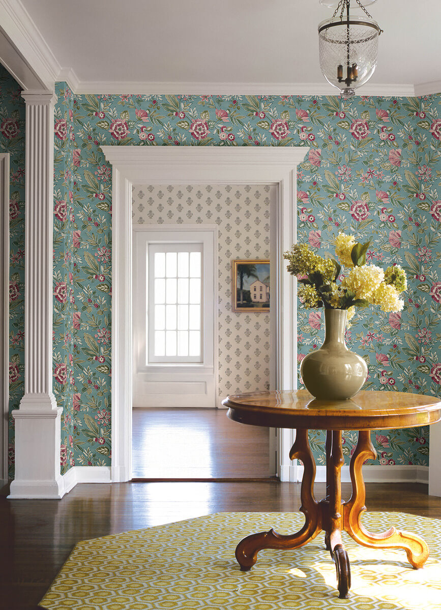 Chesapeake Printworks Begonia Floral Wallpaper Sample - Teal