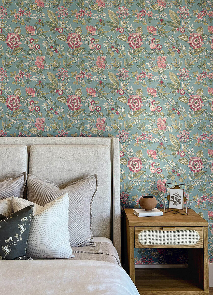 Chesapeake Printworks Begonia Floral Wallpaper Sample - Teal
