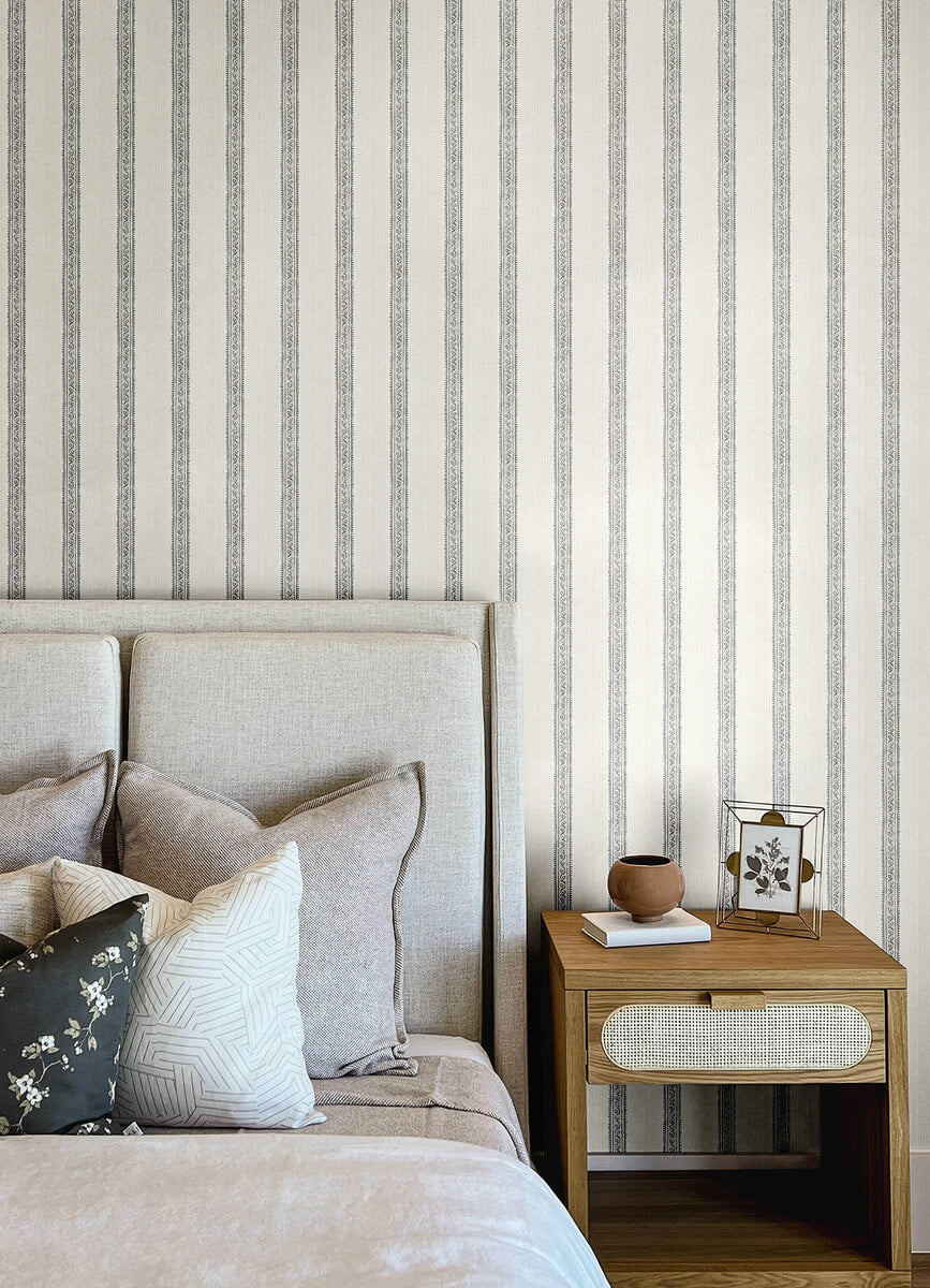 Chesapeake Printworks Mandevilla Stripe Wallpaper Sample - Black