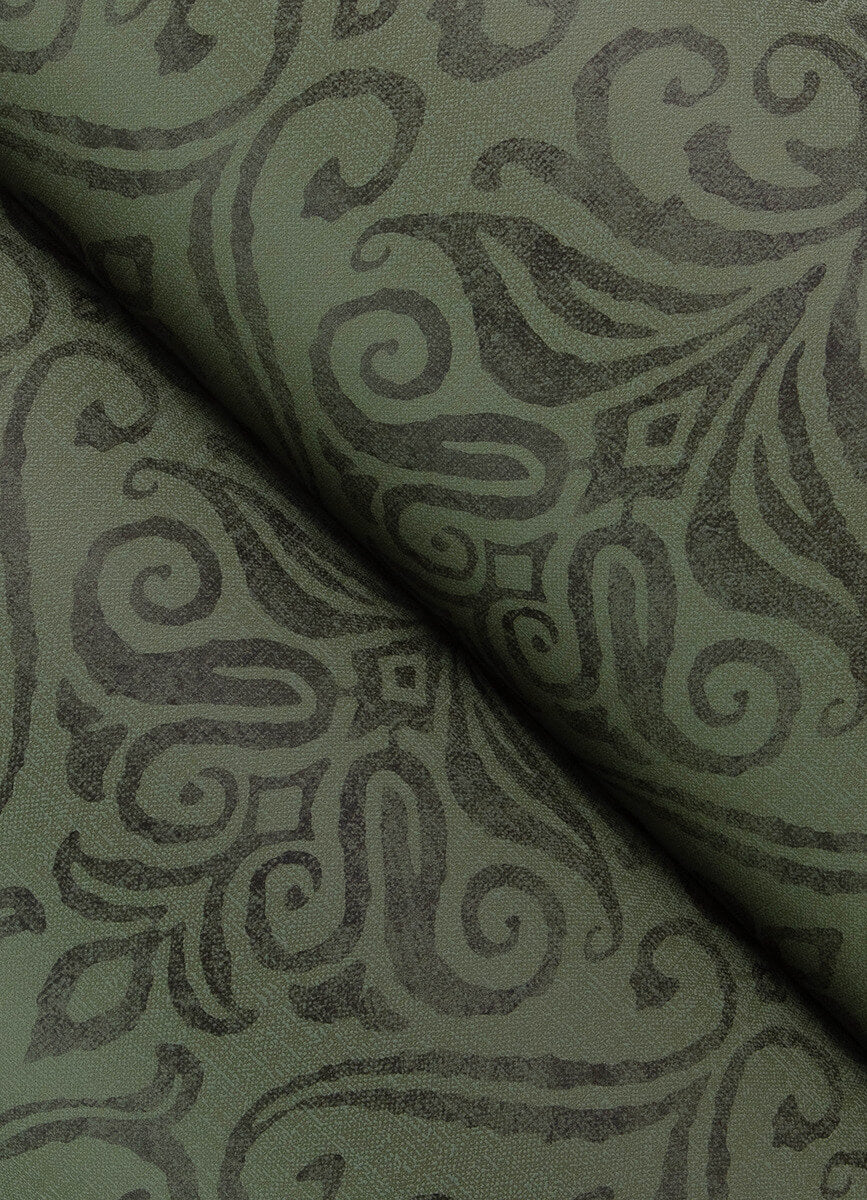 Chesapeake Printworks Adavu Damask Wallpaper Sample - Dark Green