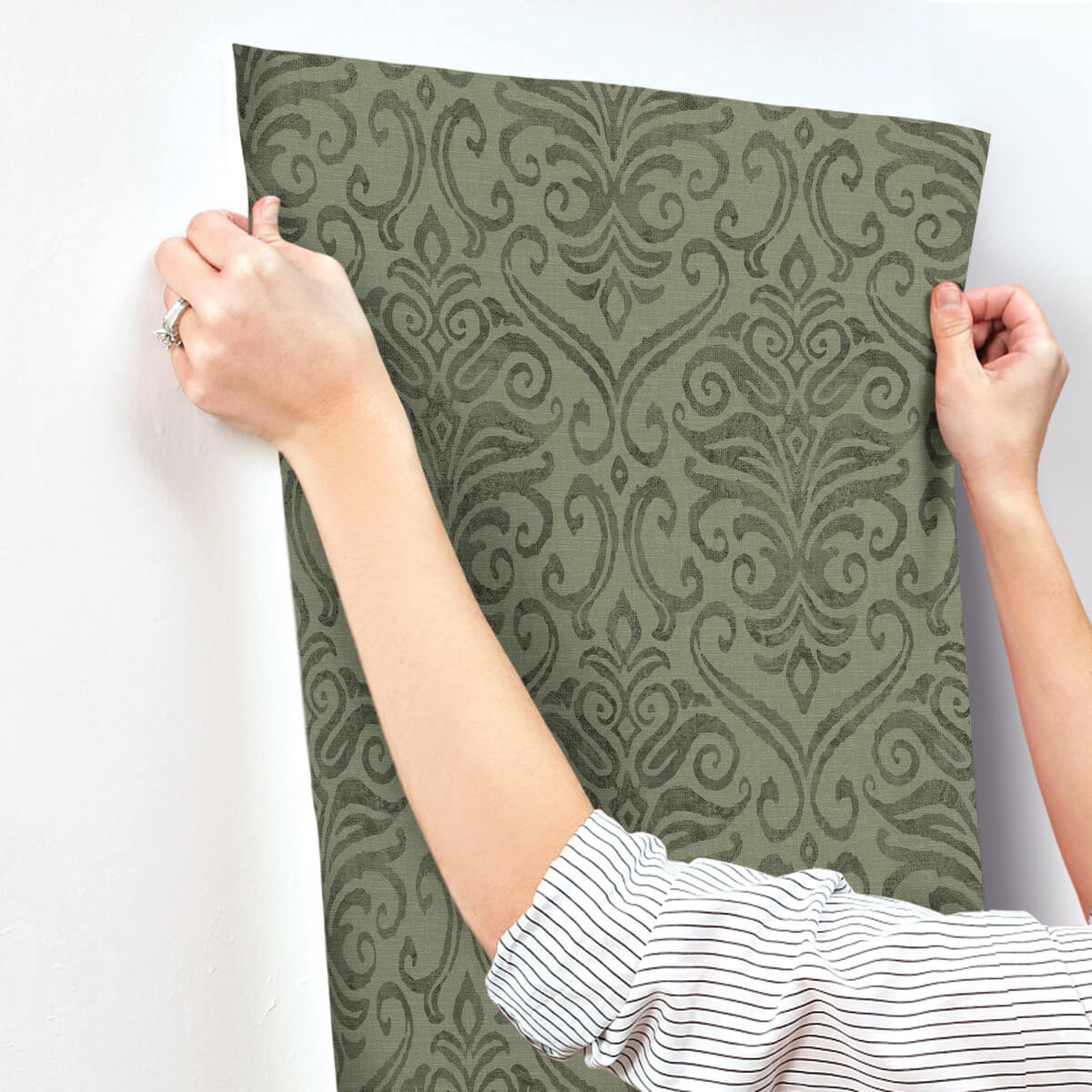 Chesapeake Printworks Adavu Damask Wallpaper Sample - Dark Green