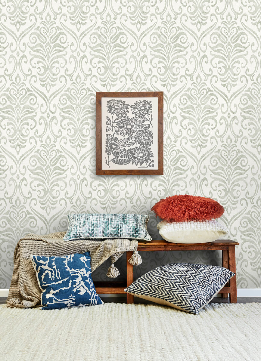 Chesapeake Printworks Adavu Damask Wallpaper Sample - Sage