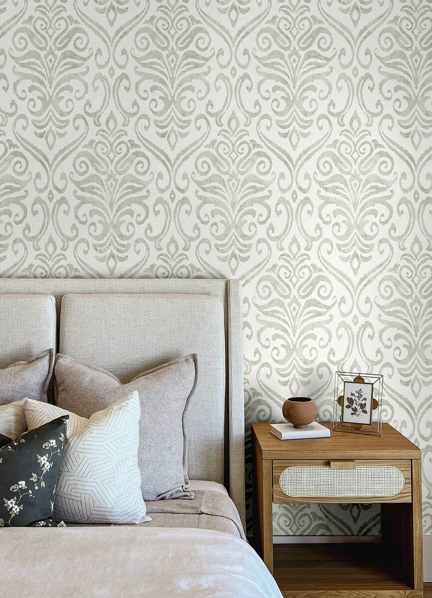 Chesapeake Printworks Adavu Damask Wallpaper Sample - Sage