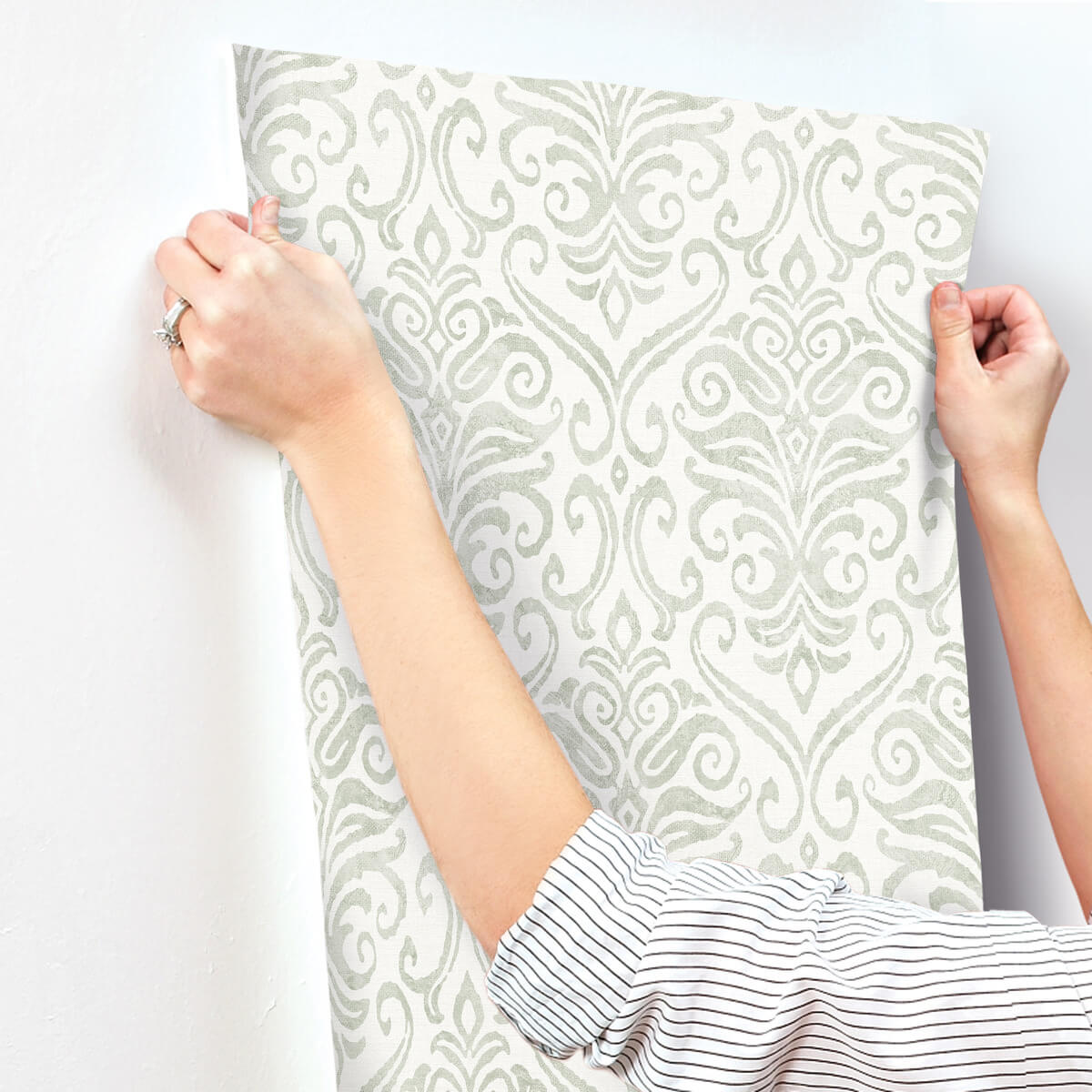 Chesapeake Printworks Adavu Damask Wallpaper Sample - Sage