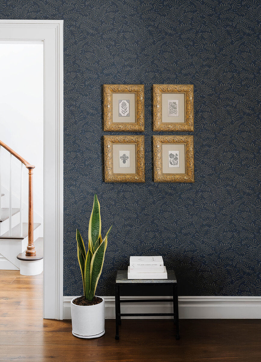 Chesapeake Printworks Chrysantha Berry Branches Wallpaper Sample - Navy