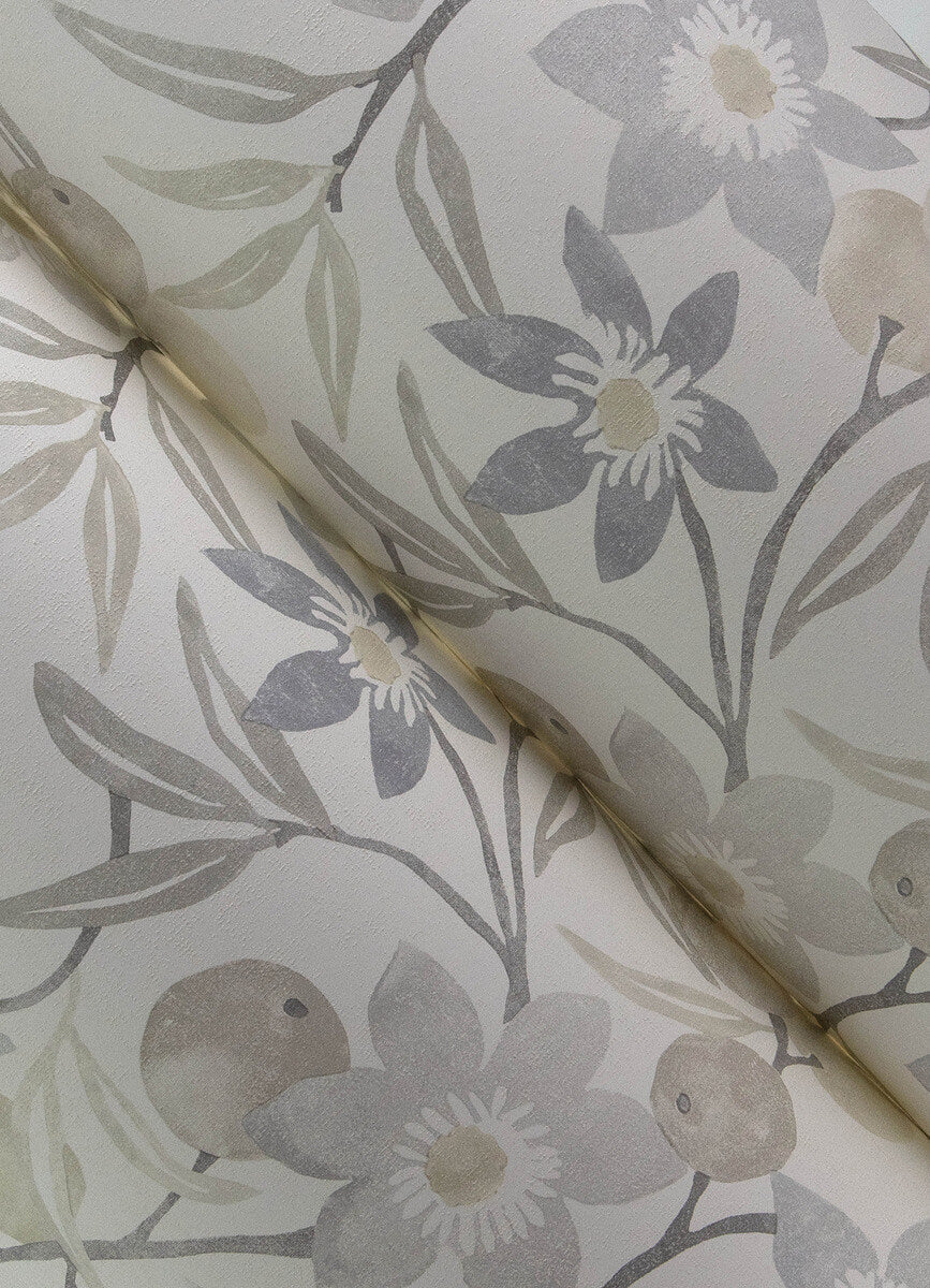 Chesapeake Printworks Passiflora Fruit & Floral Wallpaper - Grey