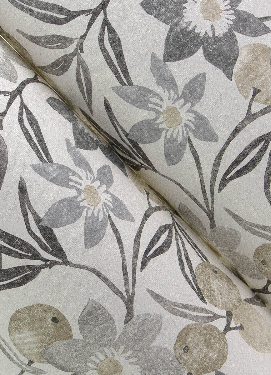 Chesapeake Printworks Passiflora Fruit & Floral Wallpaper Sample - Charcoal