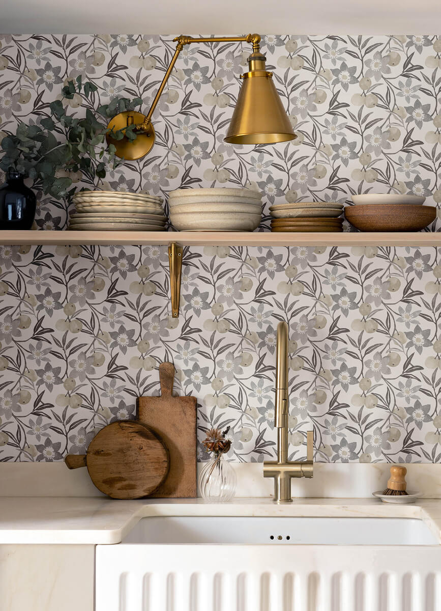 Chesapeake Printworks Passiflora Fruit & Floral Wallpaper Sample - Charcoal