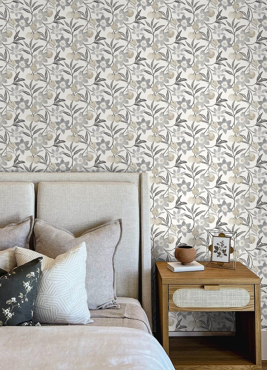 Chesapeake Printworks Passiflora Fruit & Floral Wallpaper Sample - Charcoal
