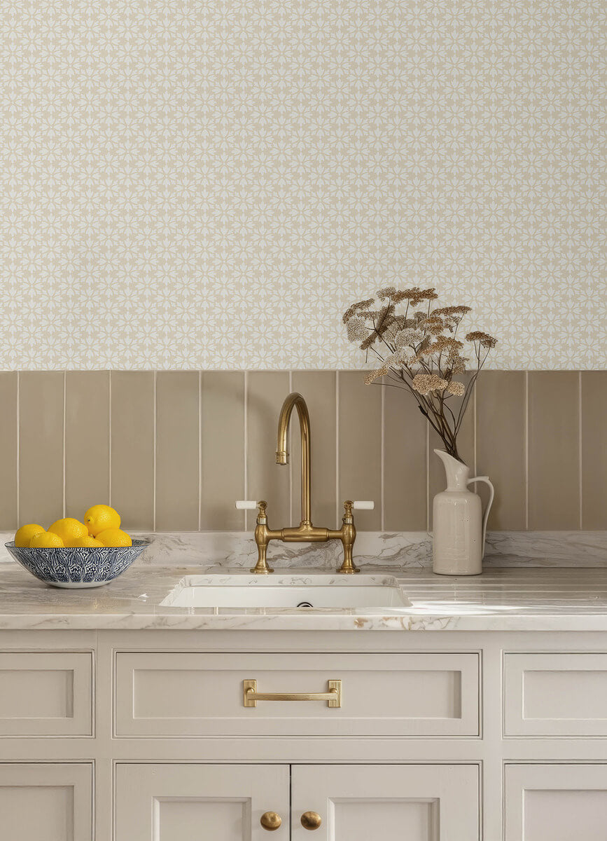 Chesapeake Printworks Phlox Wallpaper Sample - Khaki