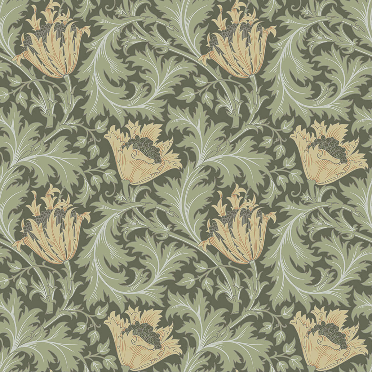 A-Street Prints Hidden Treasures Anemone Wallpaper - Moss