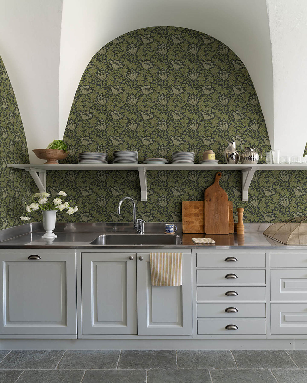 A Street Prints Hidden Treasures Anemone Wallpaper Sample - Dark Green