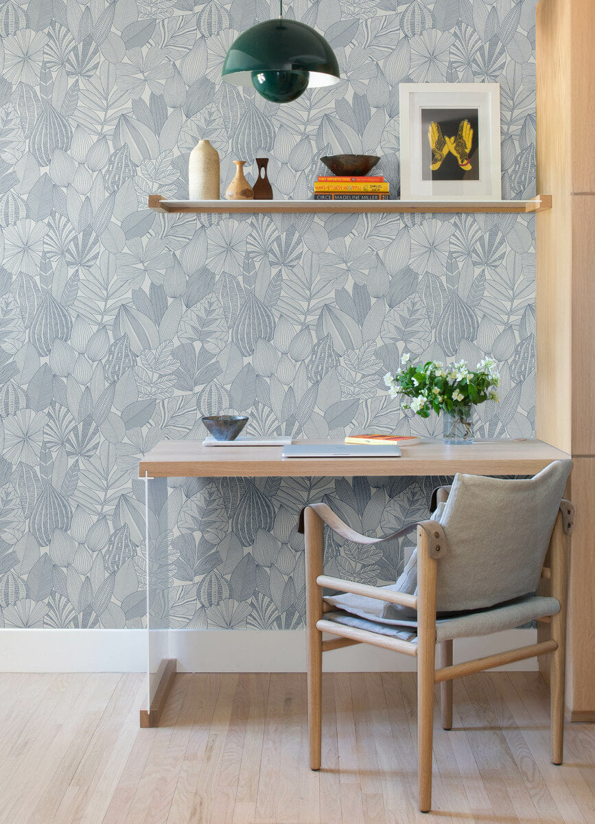Drew & Jonathan Home Mathias Botanical Wallpaper Sample - Blue