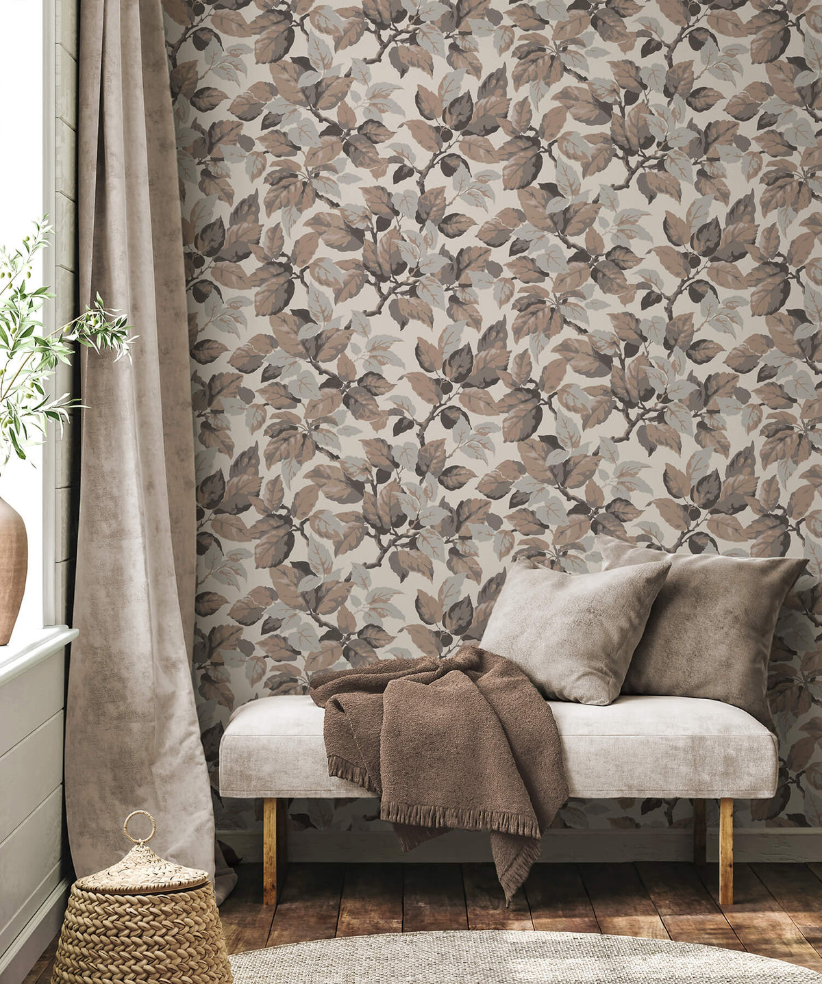 Advantage Westbury Forest Canopy Leaf Wallpaper Sample - Beige