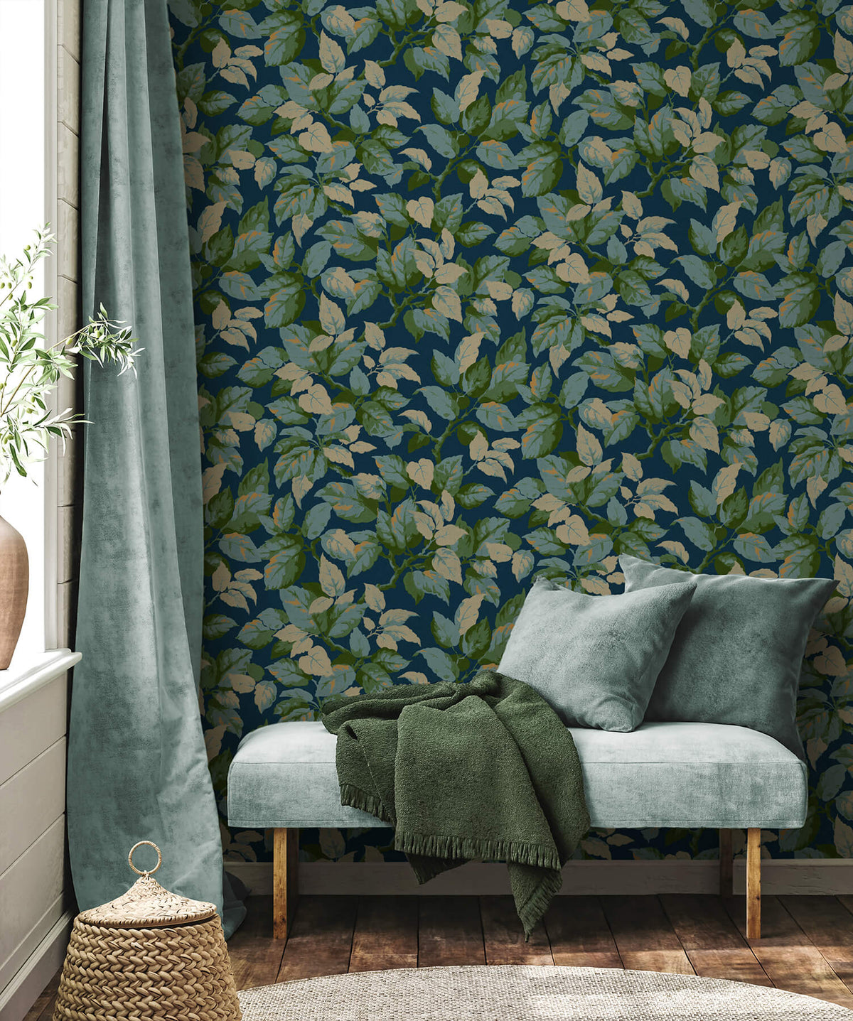 Advantage Westbury Forest Canopy Leaf Wallpaper Sample - Navy